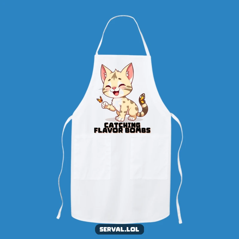 Funny Serval Pounce Apron: Cook Up Some Butterfly Fun