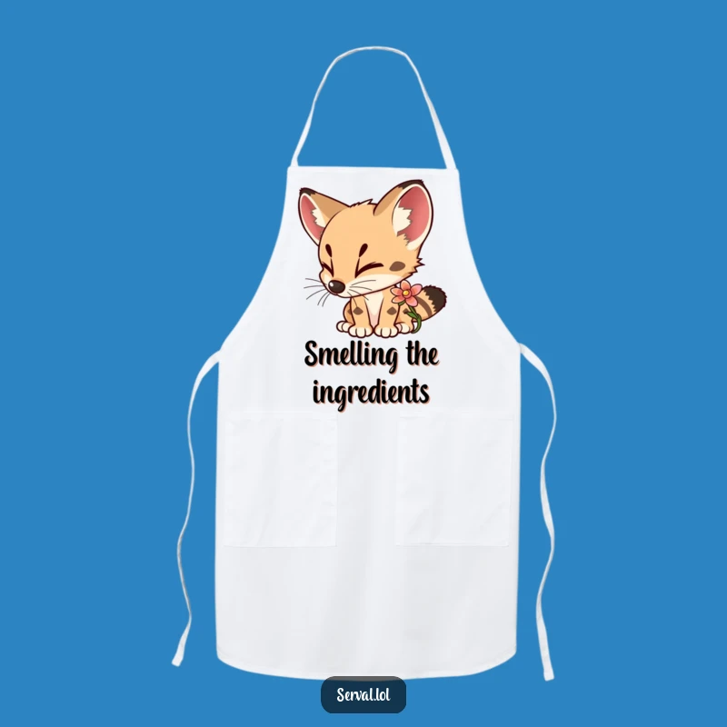 Funny Serval Flower Sniffing Apron: Kitchen Curious Cat Wear, Great Funny Gift