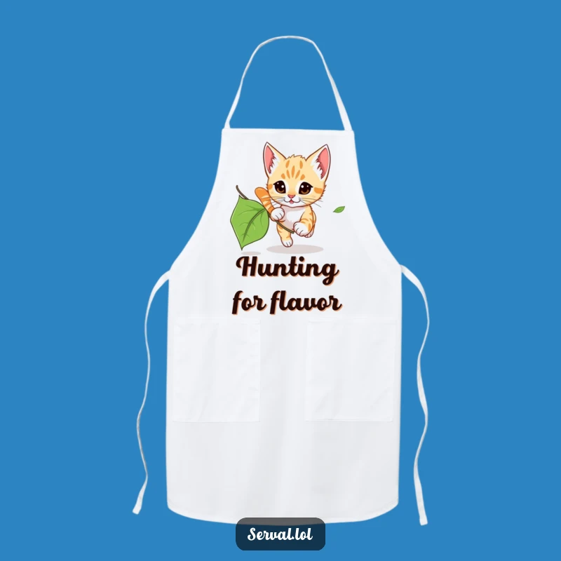 Funny Serval Kitten Leaf Chase Apron: Cook with Playful, Wild Style