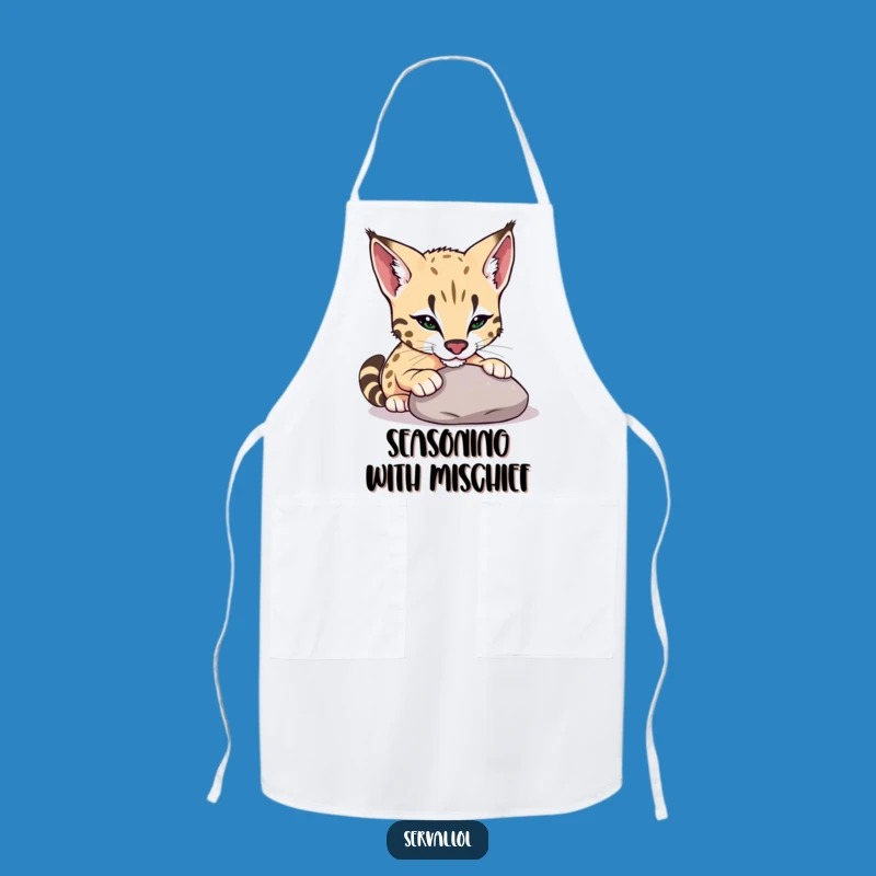 Funny Serval Pebble Nudge Apron: Kitchen Playfulness Fun, Perfect Funny Gift for Cooks