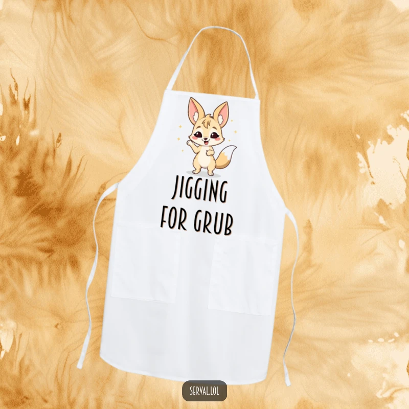 Funny Serval Apron: A serval character doing a happy wiggle dance, perfect for a funny kitchen gift.