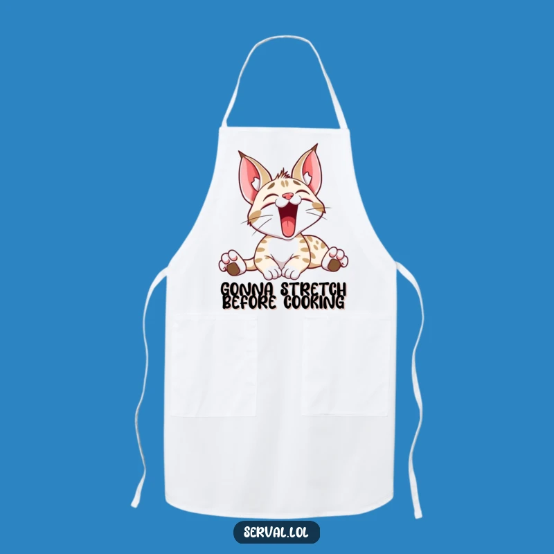 Chef's Funny Serval Stretching Yawn Apron: Quirky Wild Cat Kitchen Wear, Funniest Funny Gift