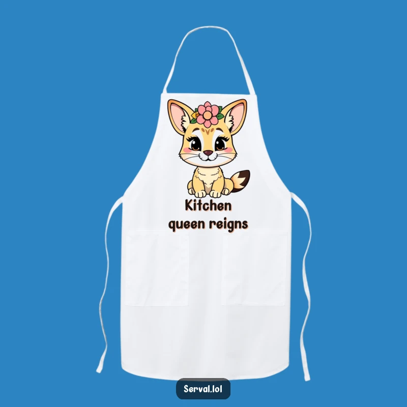 Funny Serval Flower Crown Apron: Cook with Cheeky Flair and Style