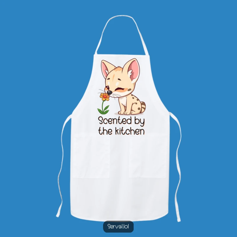 Funny Serval Flower Sniffing Apron: Cook with Nature's Delight!