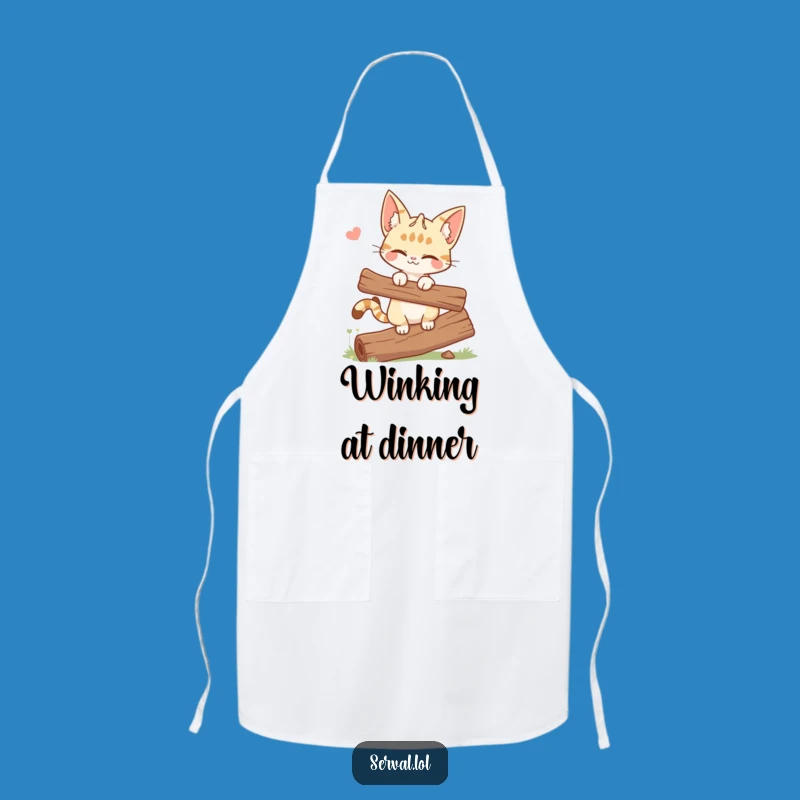 Funny Winking Serval Cat Apron - Balancing Log Kitchen Gift