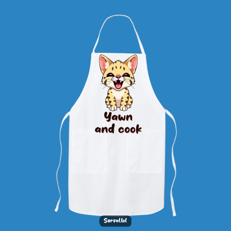 Funny Serval Yawn Apron: Kitchen Tiny Teeth Cat Wear, Best Funny Gift for Cooks