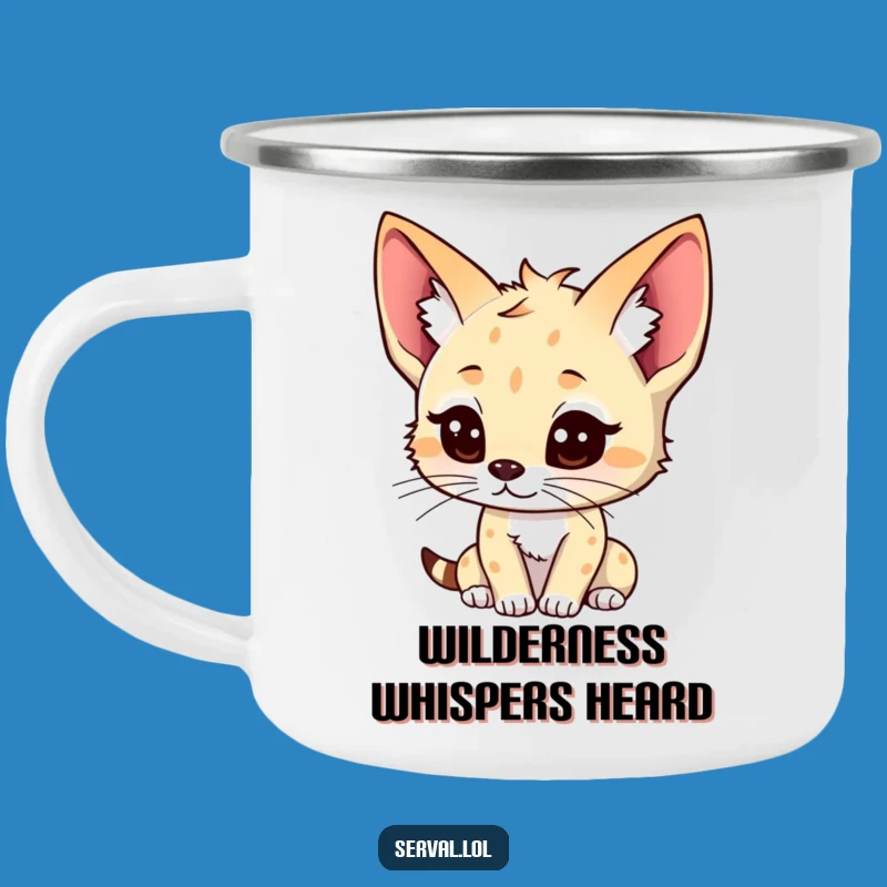 Funny Kawaii Serval Camping Mug: Sip and Listen by the Fire