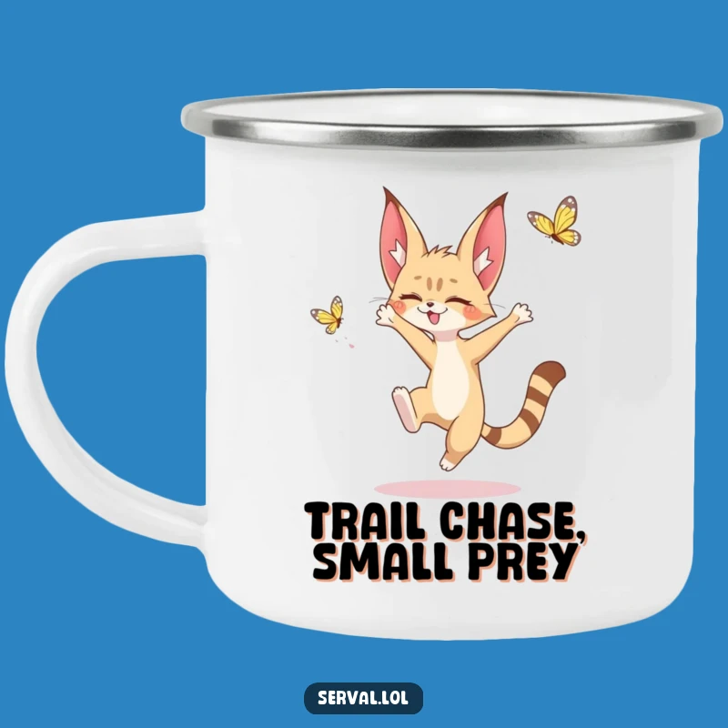 Funny Serval Butterfly Camping Mug: Adventure Fuelled by Kawaii Cuteness