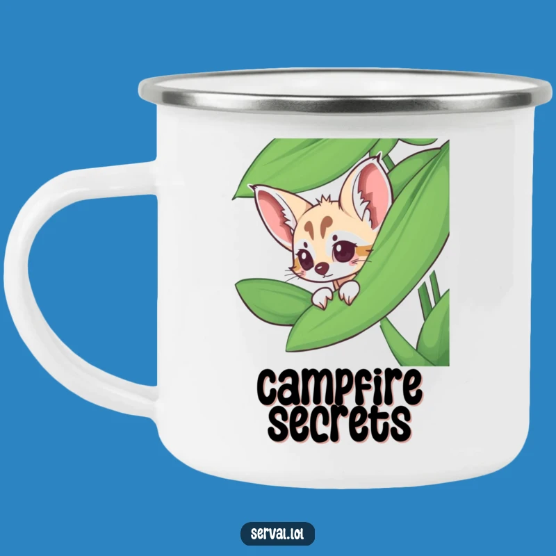 Funny Serval Camping Mug - Peeking Leaf Companion, Humorous Outdoor Gift