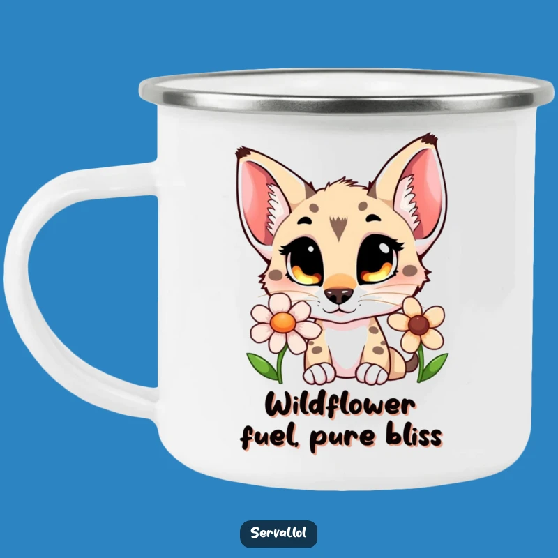 Funny Serval Flower Sniff Camping Mug: Enjoy Your Adventure with Curious Flair