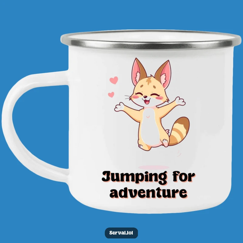 Funny Serval Jump Camping Mug: Wild Coffee with a Graceful Leap