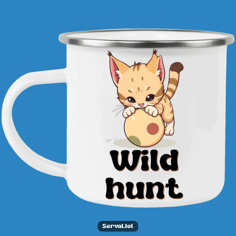 Funny Serval Pounce Camping Mug: Durable Cat Action Cup, Perfect Trail Funny Gift