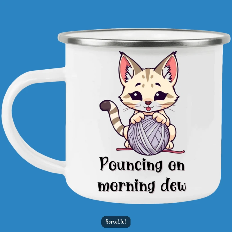 Funny Serval Pounce Camping Mug: Enjoy Outdoors with a Playful Cat, Ideal Funny Gift