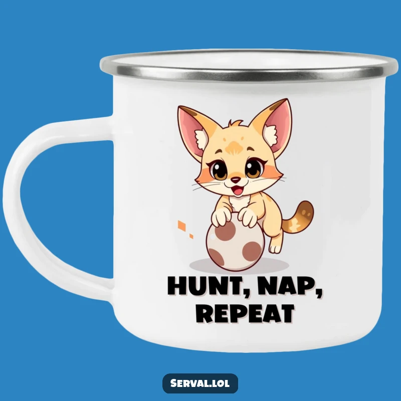 Funny Serval Pounce Camping Mug: Fuel Your Adventures with Playful Energy