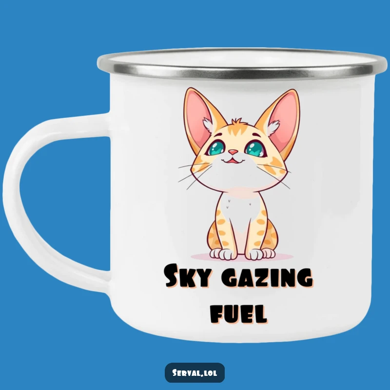 Funny Serval Sky Camping Mug: Hopeful Character for Outdoor Dreams Gift
