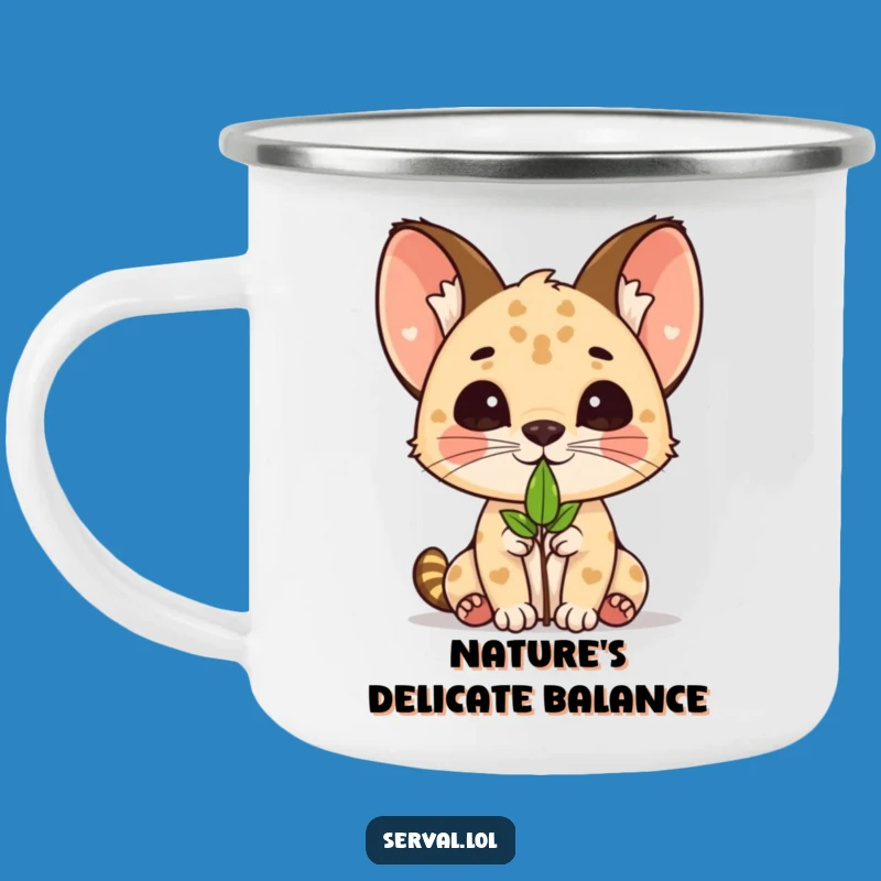 Funny Kawaii Serval Leaf Balance Camping Mug - Cute Outdoor Fun