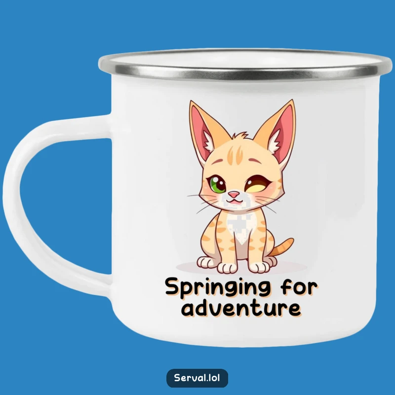 Funny Serval Cat Camping Mug - Playful Wild Cat Outdoor Gift