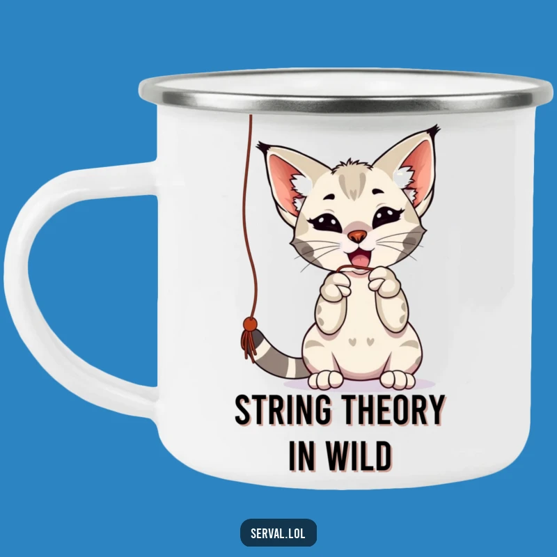 Funny Serval String Camping Mug: Durable Wild Cat Play For Hilarious Outdoor Adventures