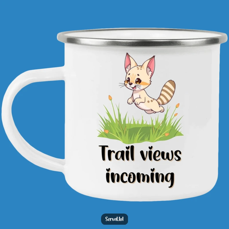 Funny Serval Leap Camping Mug: Adventure Fuelled by Laughter