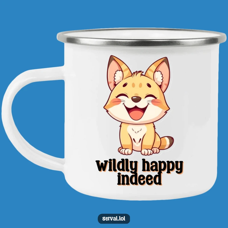 Funny Kawaii Serval Grin Camping Mug - Happy Adventures