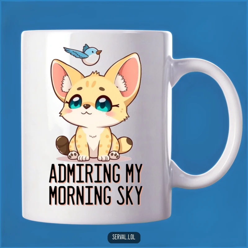 Funny Serval Bird Admiration Mug: Adorable Wild Cat Watching Gift