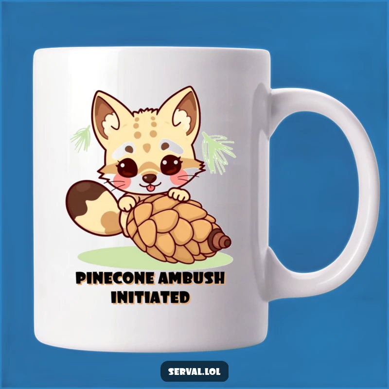 Funny Kawaii Serval Pouncing Mug: A Hilarious Gift for Cat Lovers and Nature Enthusiasts