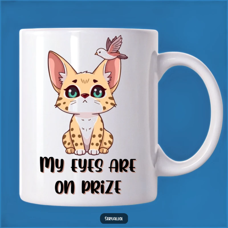 Funny Serval Bird Watching Mug: Alert Feline Focus, Perfect Funny Gift for Nature Lovers