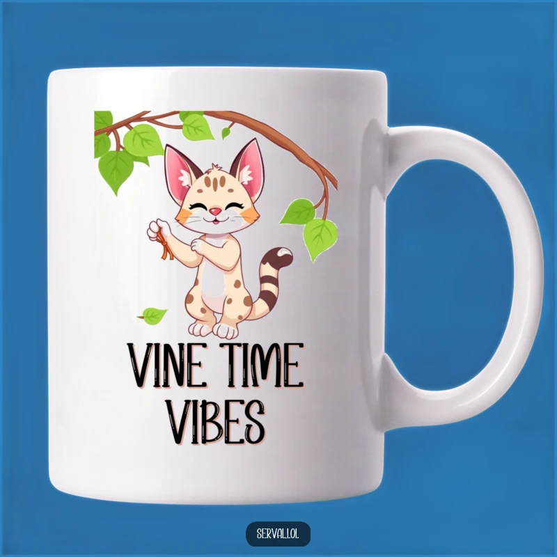 Funny Serval Mug - Playful Vine Batting, Perfect Jungle Humorous Gift Idea