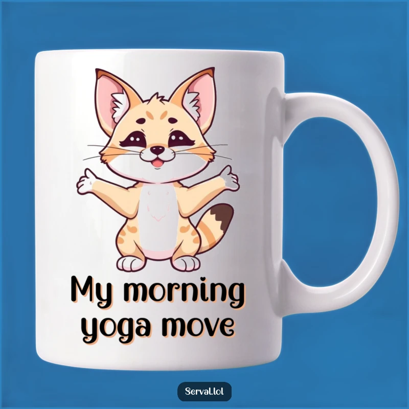 Funny Serval Stretching Mug: A Content Cat's Morning Stretch, Perfect Funny Gift