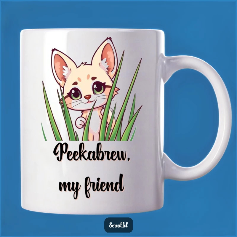 Funny Serval Peeking Mug: A Cheerful Wild Cat Gift for Animal Lovers