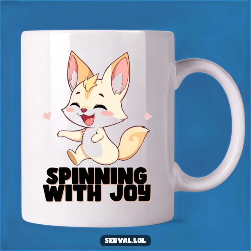 Funny Serval Mug - Joyful Twirling Energy, Perfect Celebration Humorous Gift