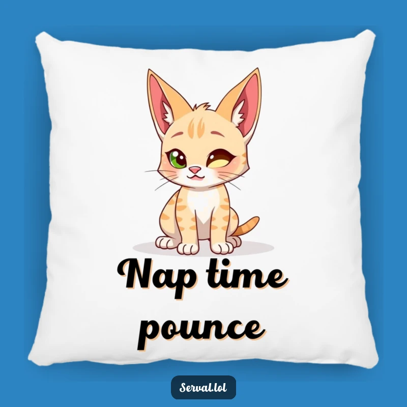 Funny Serval Cat Pillow - Playful Wild Cat Accent Throw Pillow