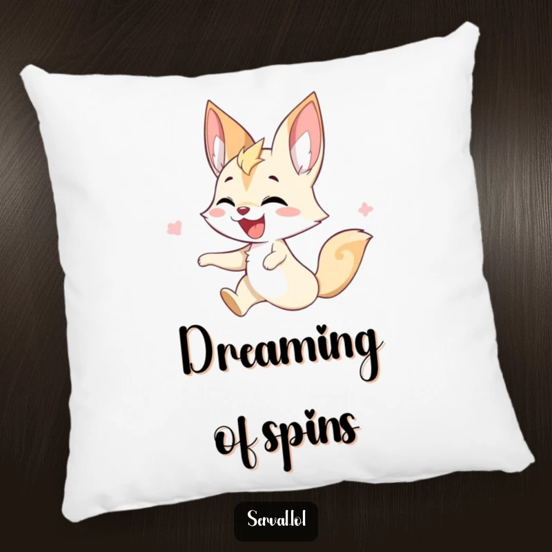 Funny serval pillow featuring a serval joyfully twirling, adding comfort and a burst of happy energy.