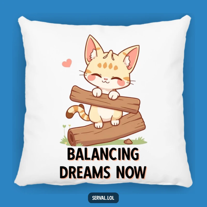 Funny Winking Serval Cat Pillow - Balancing Log Accent Pillow
