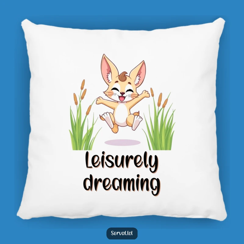 Funny Serval Leaping Grass Pillow - Cozy Comfort, Wild Joy