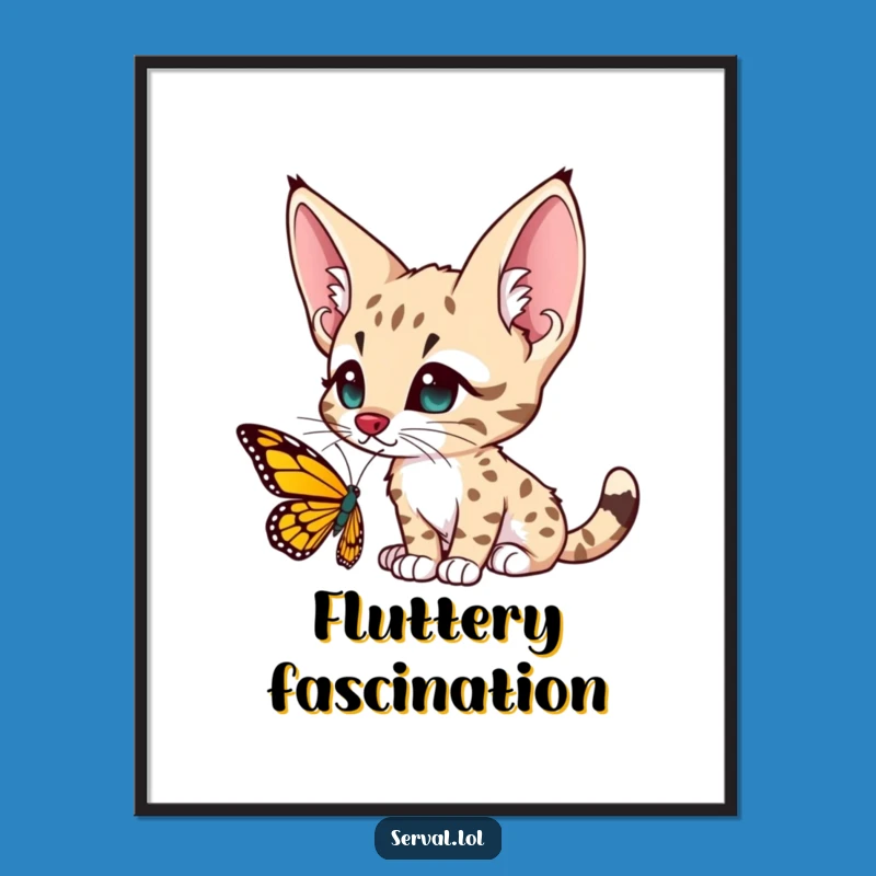 Funny Serval Butterfly Curiosity Digital Print - Instant Enchantment