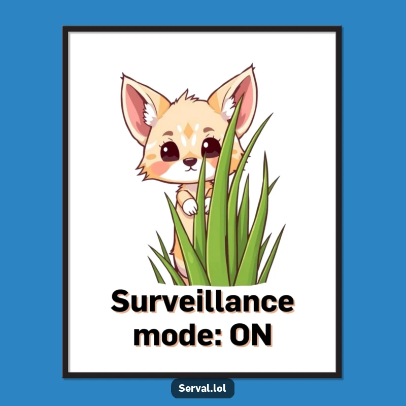 Funny Kawaii Serval Peeking Digital Art - Instant Humorous Decor