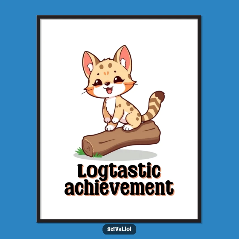 Funny Serval Balancing Digital Art: Proud Wild Cat Instant Download, Perfect Funny Gift