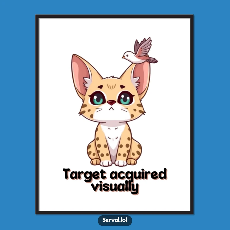 Funny Serval Bird Watching Digital Art Print: Instant Feline Focus, Perfect Funny Gift for Walls