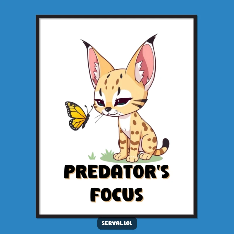 Funny Serval Butterfly Stalker Digital Art - Hilarious Wild Cat Decor!