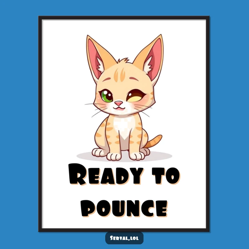 Funny Serval Cat Digital Art - Playful Wild Cat Wall Decor Gift