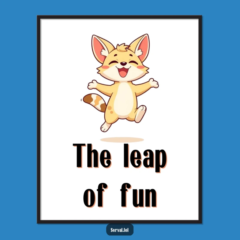 Funny Serval Digital Art: Kawaii Leap Print, Perfect Joyful Decor Gift