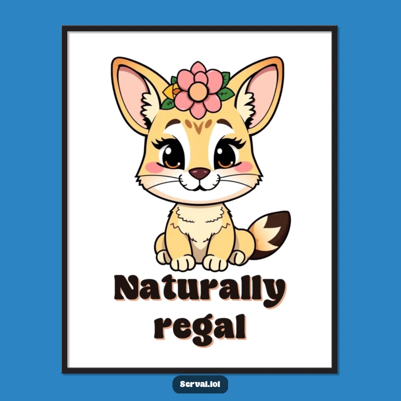 Funny Serval Flower Crown Digital Print: Add Cheeky Charm to Your Walls