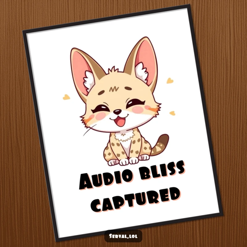 Funny Serval Digital Art Print: A serval with perked ears listening intently with pure joy, instant wall art.