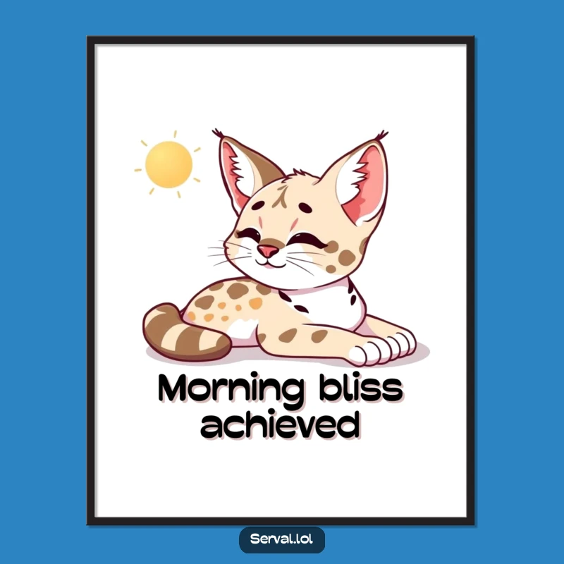 Funny Serval Morning Stretch Digital Art Print: Instant Serene Ambiance, Perfect Funny Gift