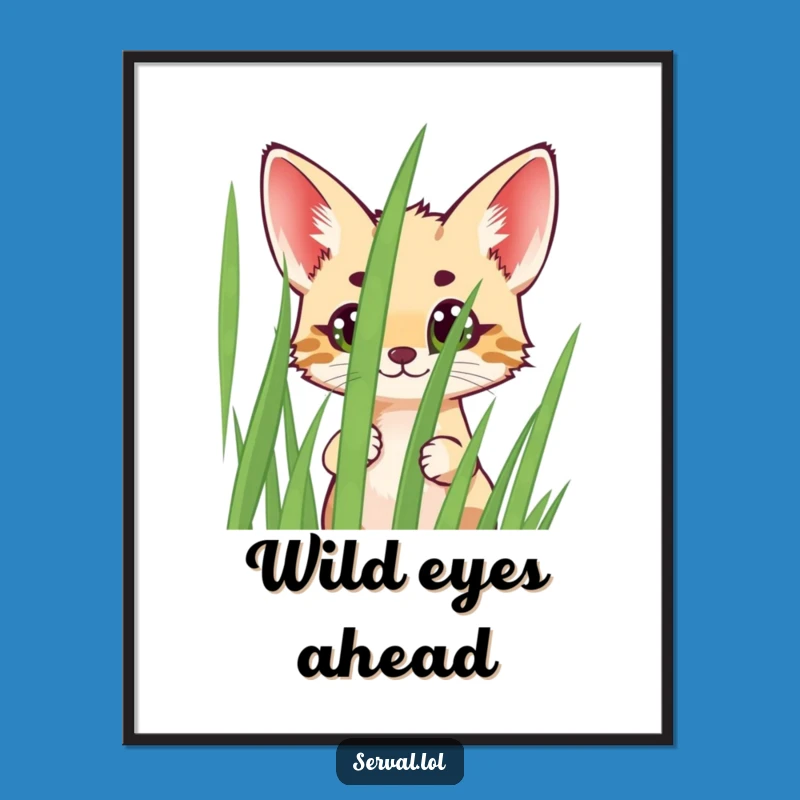 Funny Serval Peeking Digital Art: Adorable Wild Cat Instant Download, Perfect Funny Gift