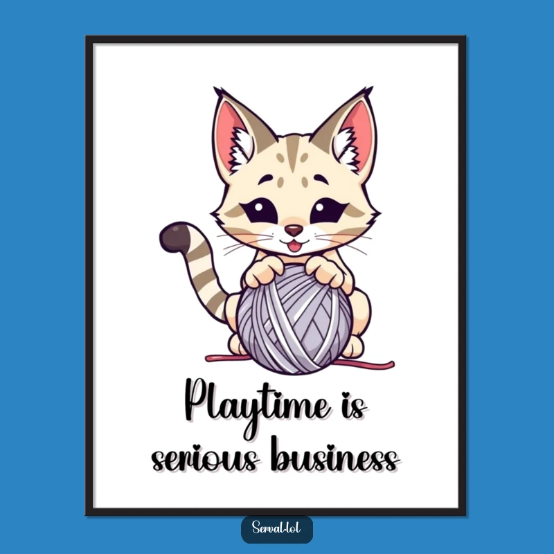 Funny Serval Pounce Digital Art: Playful Cat for Instant Download, Perfect Funny Gift