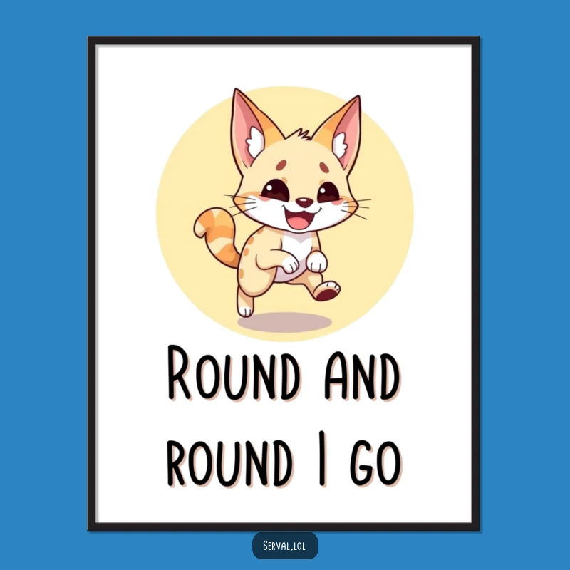 Funny Serval Tail Chase Digital Art Print: Instant Feline Joy, Perfect Funny Gift for Walls