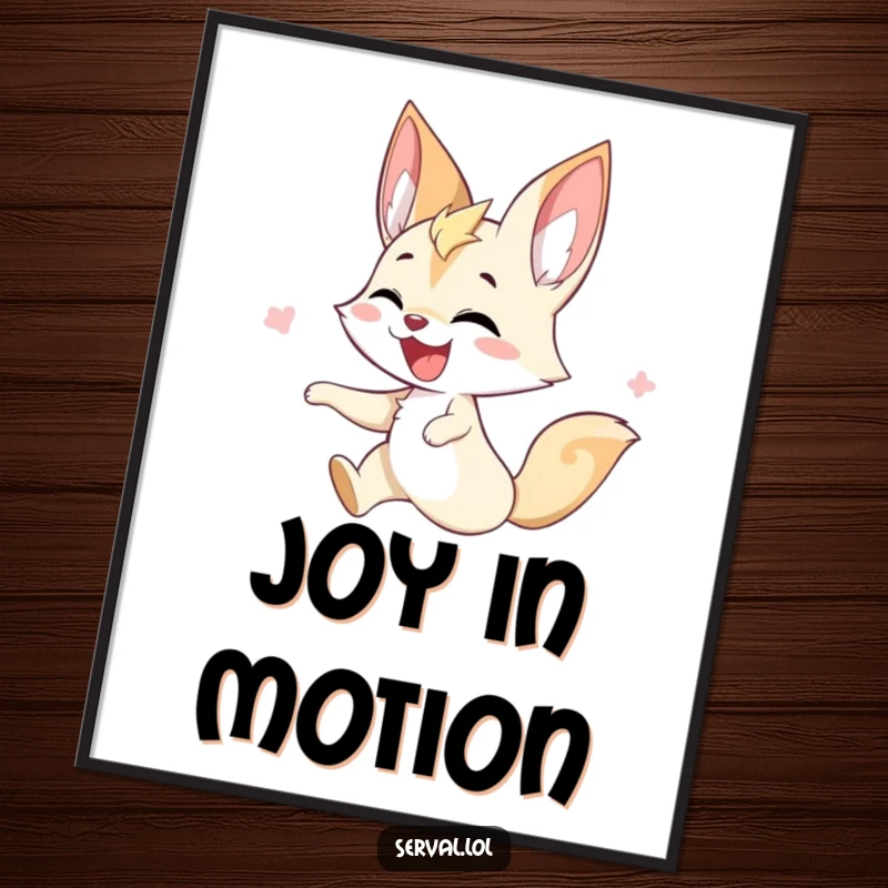 Funny serval digital art print of a serval joyfully twirling, radiating pure energy and fun.