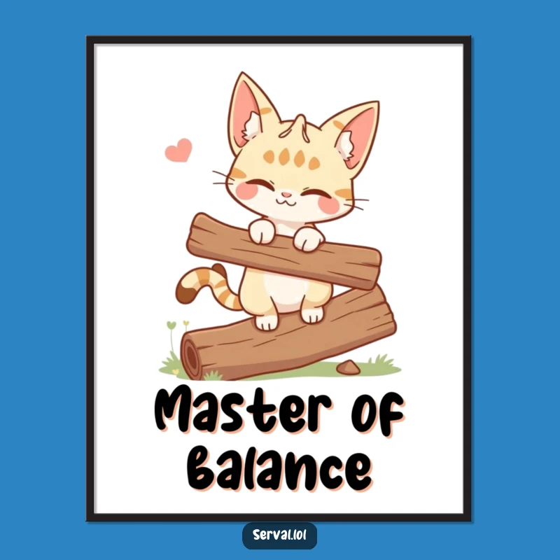 Funny Winking Serval Cat Digital Art - Log Balance Wall Decor Gift